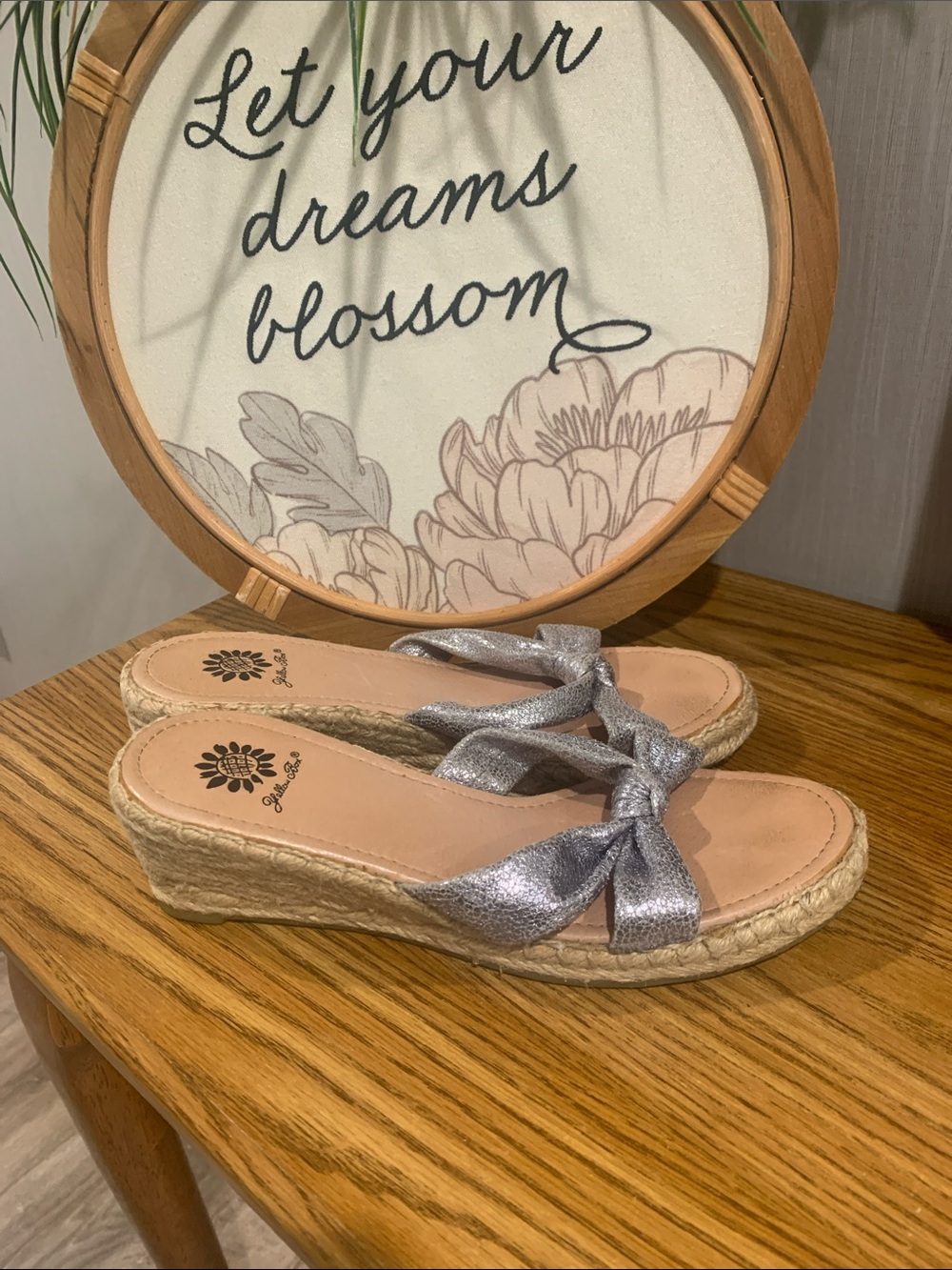 Yellow Box Silver Knot Espadrille Wedge Sandals